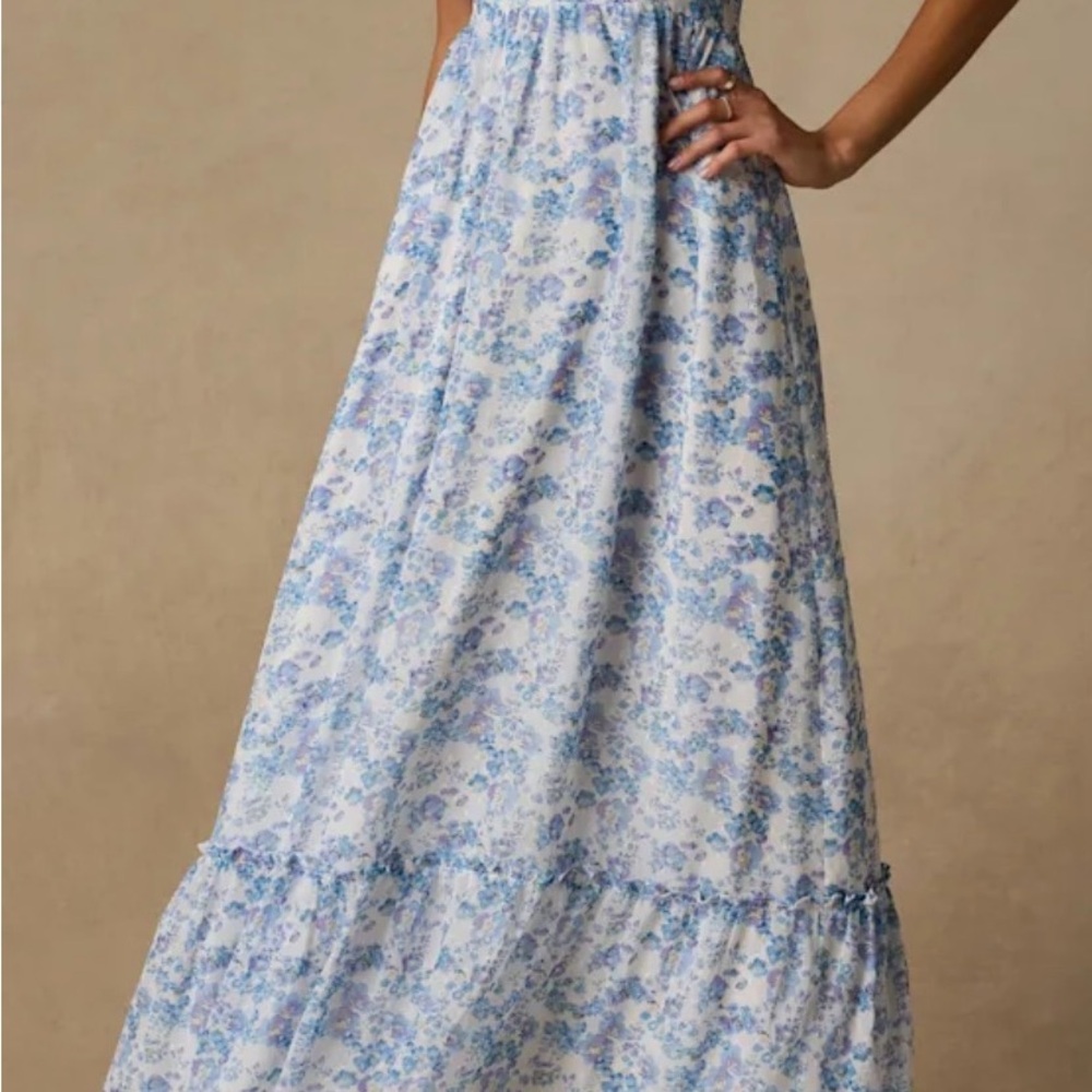 Lulu's My Love Story White Floral Blue and Lavender Maxi Dress